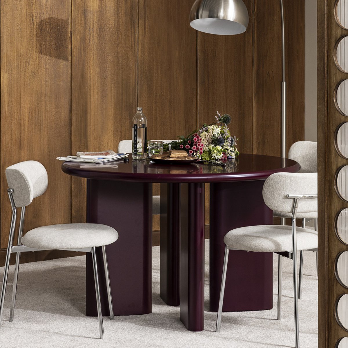 Table à manger ronde 4 personnes en bois - PYRANTH prune, DRAWER