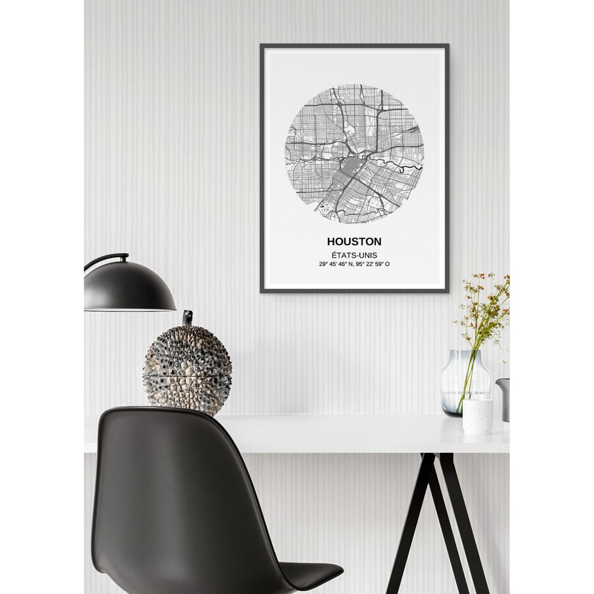 Affiche Carte Houston blanc, L'AFFICHERIE