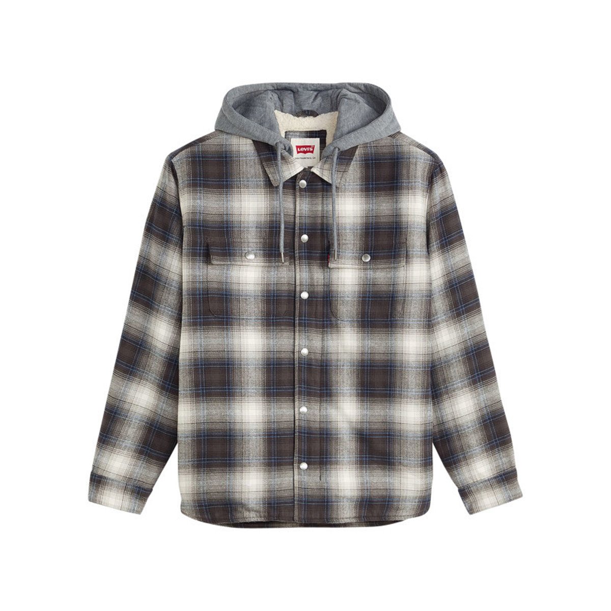 Surchemise en coton anthracite à motif écossais pourvue d'un col à capuche anthracite, LEVI'S