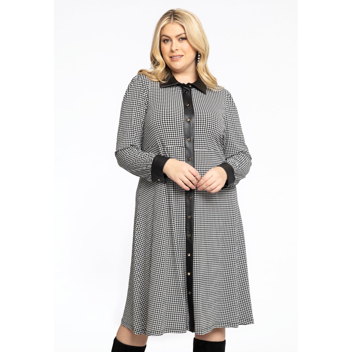 Robe imprimée pied-de-poule noir, YOEK