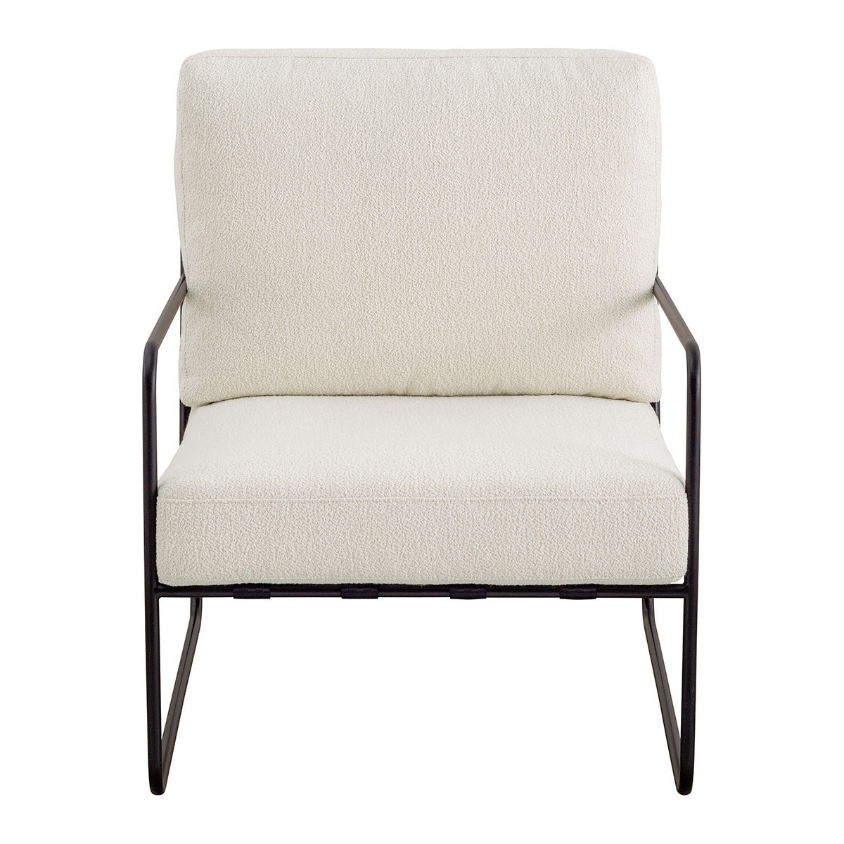 Fauteuil GASPARD en bouclette et métal beige, BLANC D’IVOIRE
