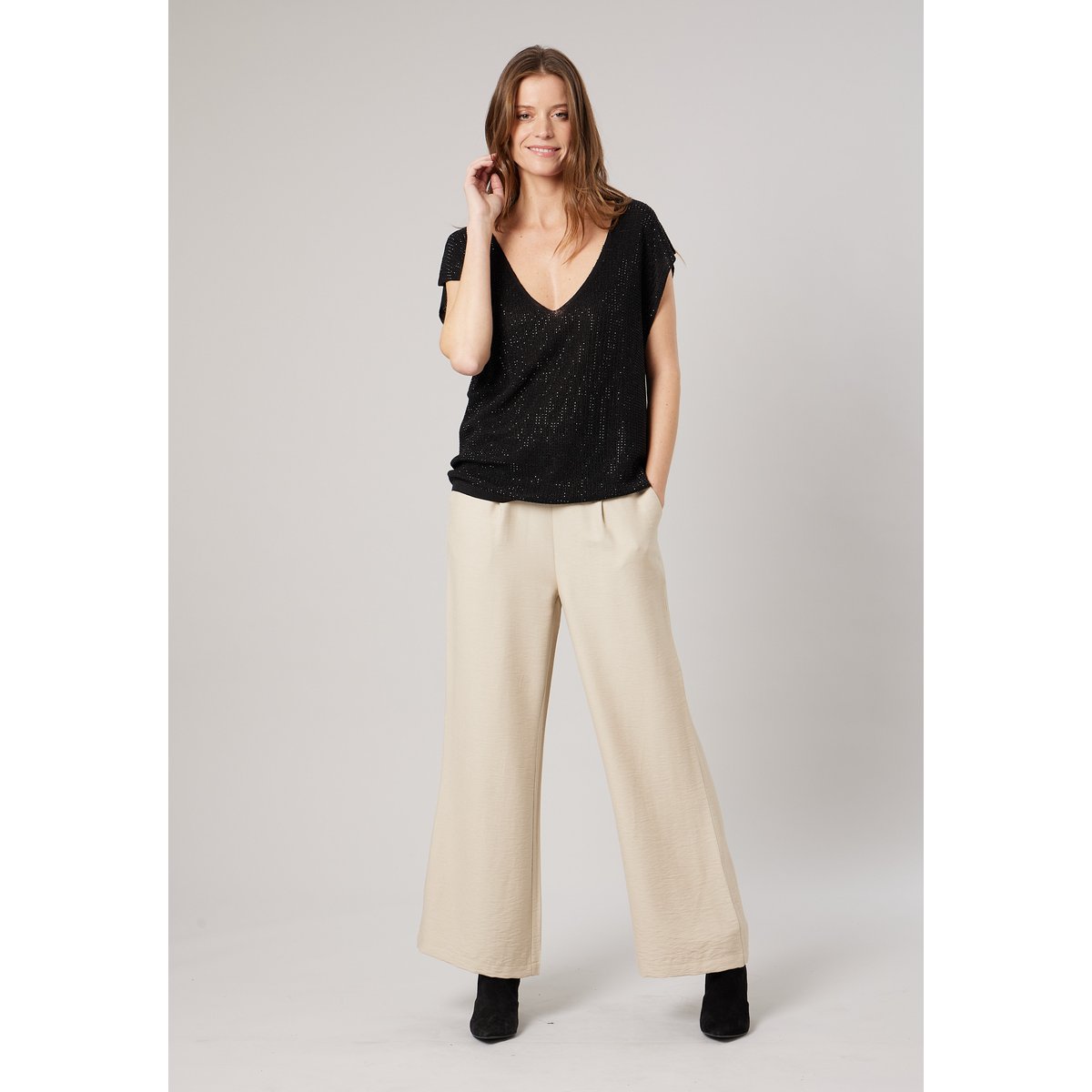 Pull ample femme en maille brillante VEYRA noir, DEELUXE