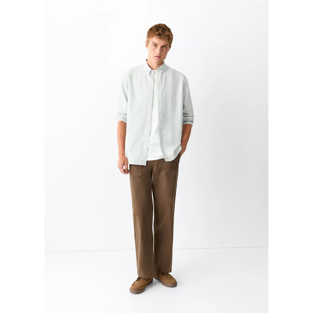 Chemise 100 % coton rayures vert, MANGO TEEN