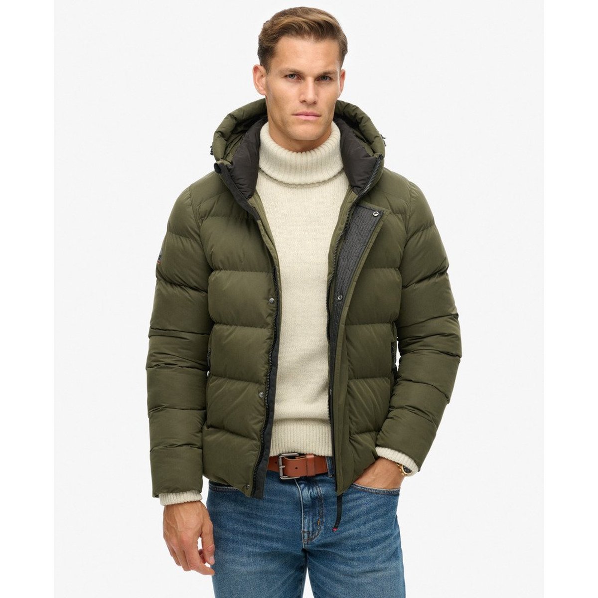 Doudoune à capuche Sport en microfibre kaki militaire, SUPERDRY