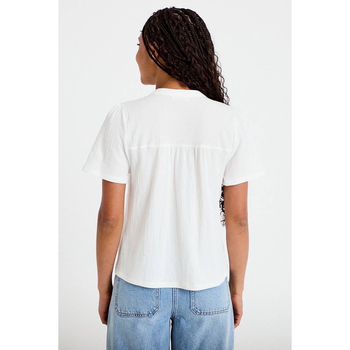 Blouse plastron brodé manches courtes ecru, CACHE CACHE