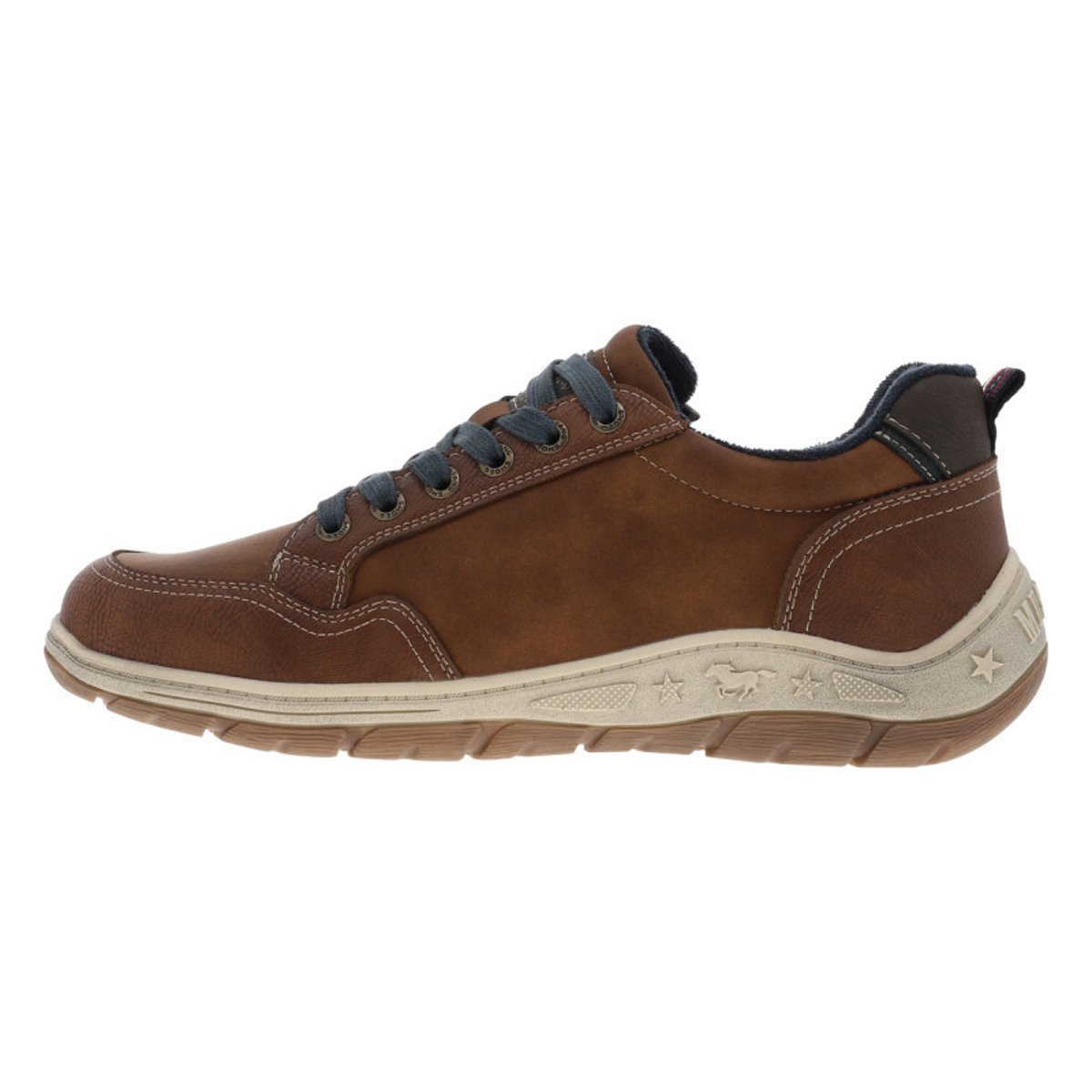 Sneakers cognac à talon plat avec des lacets et un zip latéral cognac, MUSTANG