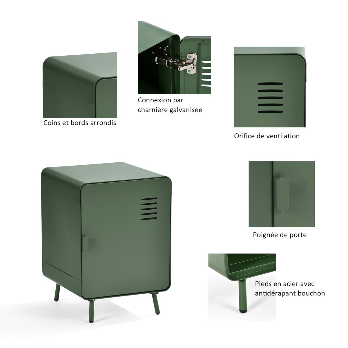 Table de chevet en métal, WALNUTNIGHT vert foncé, MEUBLES COSY