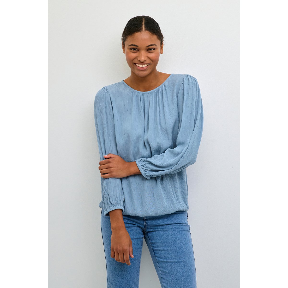 Blouse à manches longues bleu faded denim, KAFFE