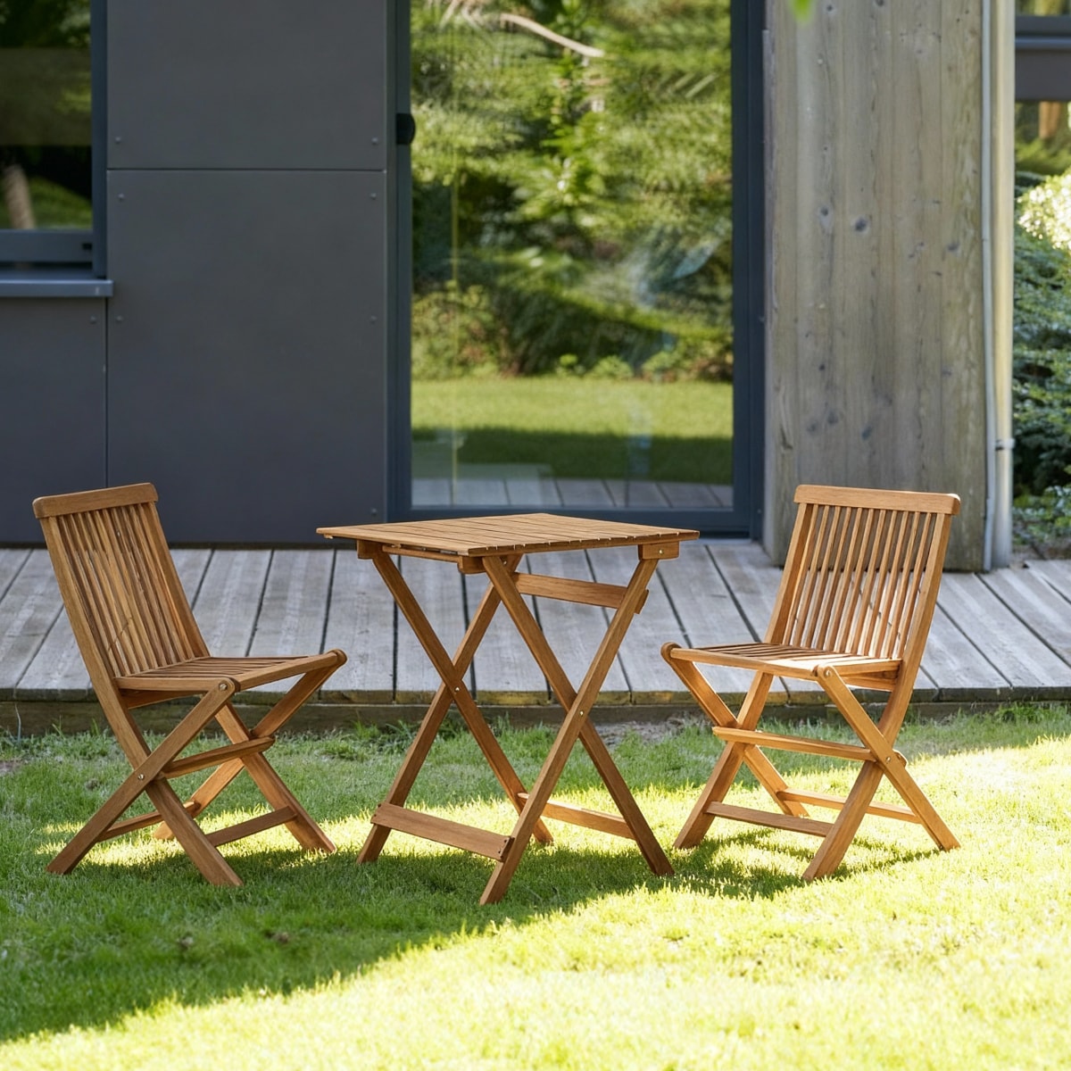 Ensemble table et chaises de jardin en Acacia massif, BISTRO marron, TIKAMOON
