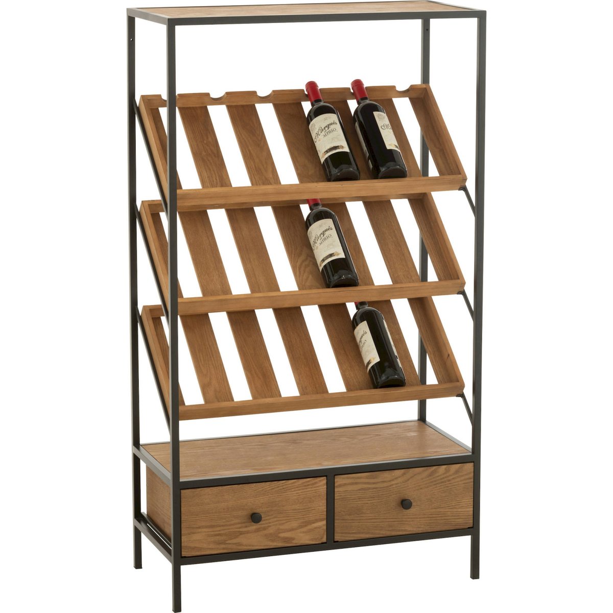 Meuble bar rectangulaire en bois pour rangement bouteilles bois naturel et noir mat, RECOLLECTION