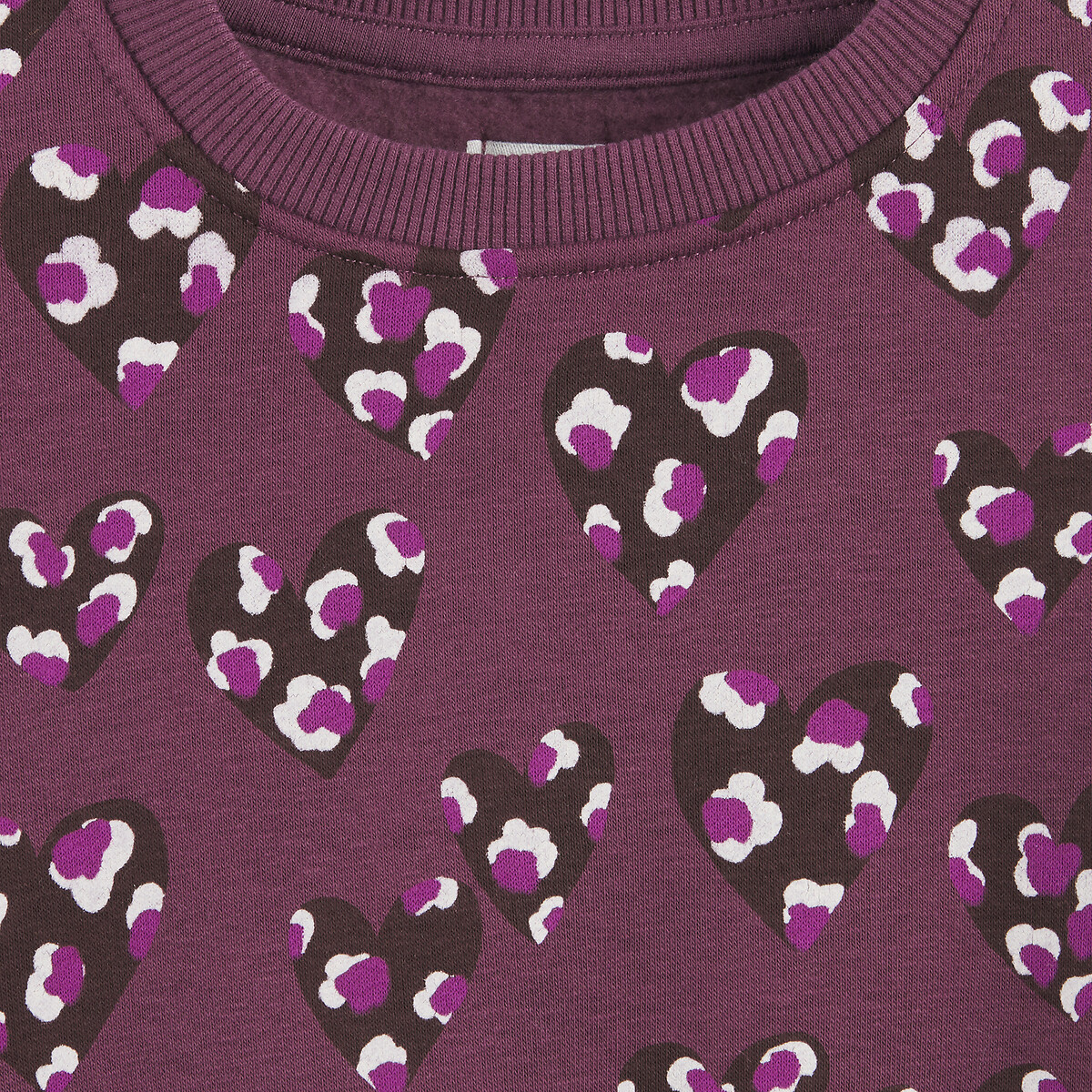 Sweat col rond en molleton, imprimé coeurs bordeaux, LA REDOUTE COLLECTIONS