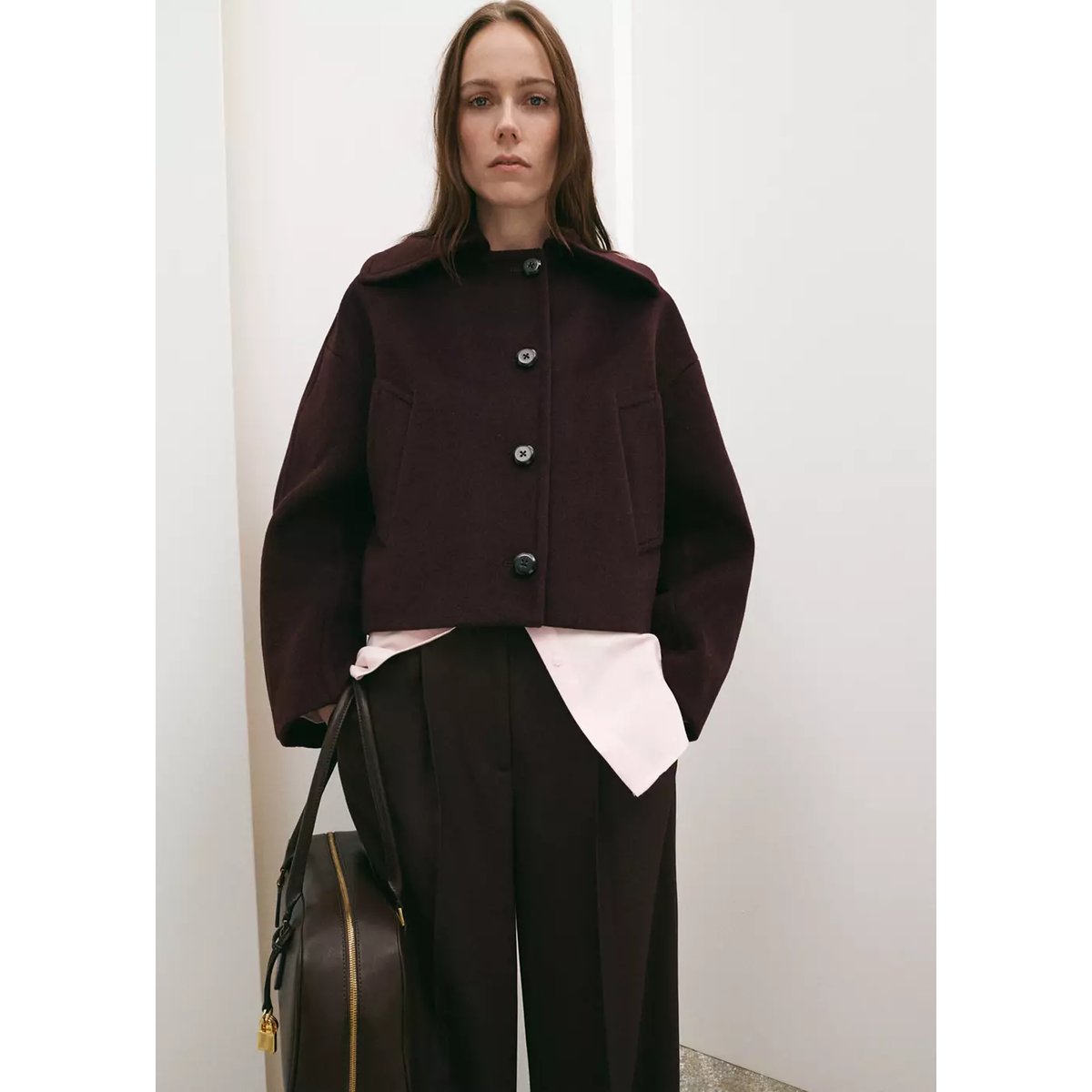 Veste laine col classique grenat, MANGO