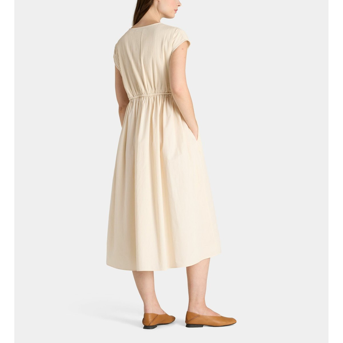 Robe déesse évasée mi-longue en coton beige clair, GALERIES LAFAYETTE