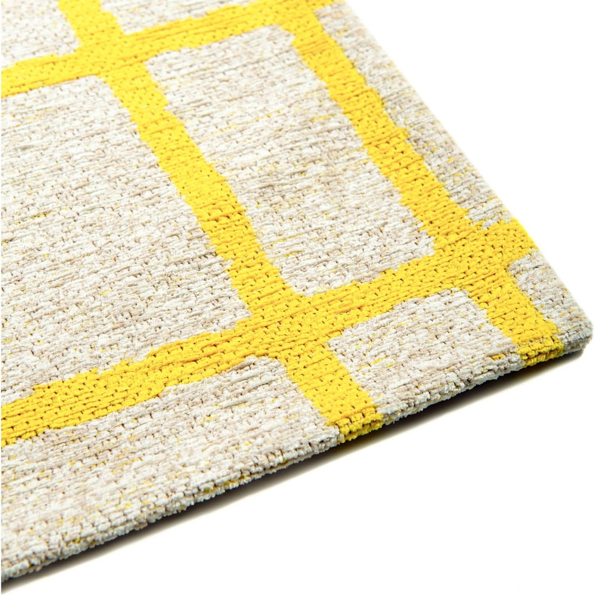 Tapis intérieur extérieur jacquard, CARO beige clair à carreaux jaune vif, RECOLLECTION