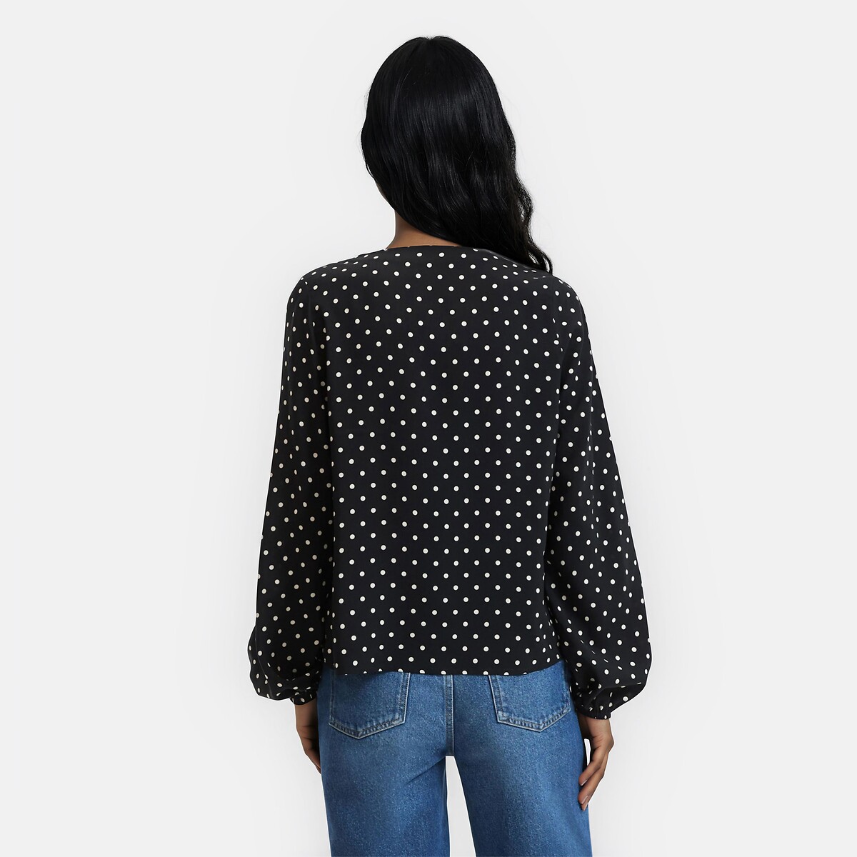 Blouse col V, imprimé à pois, manches longues imprimé pois, LA REDOUTE COLLECTIONS