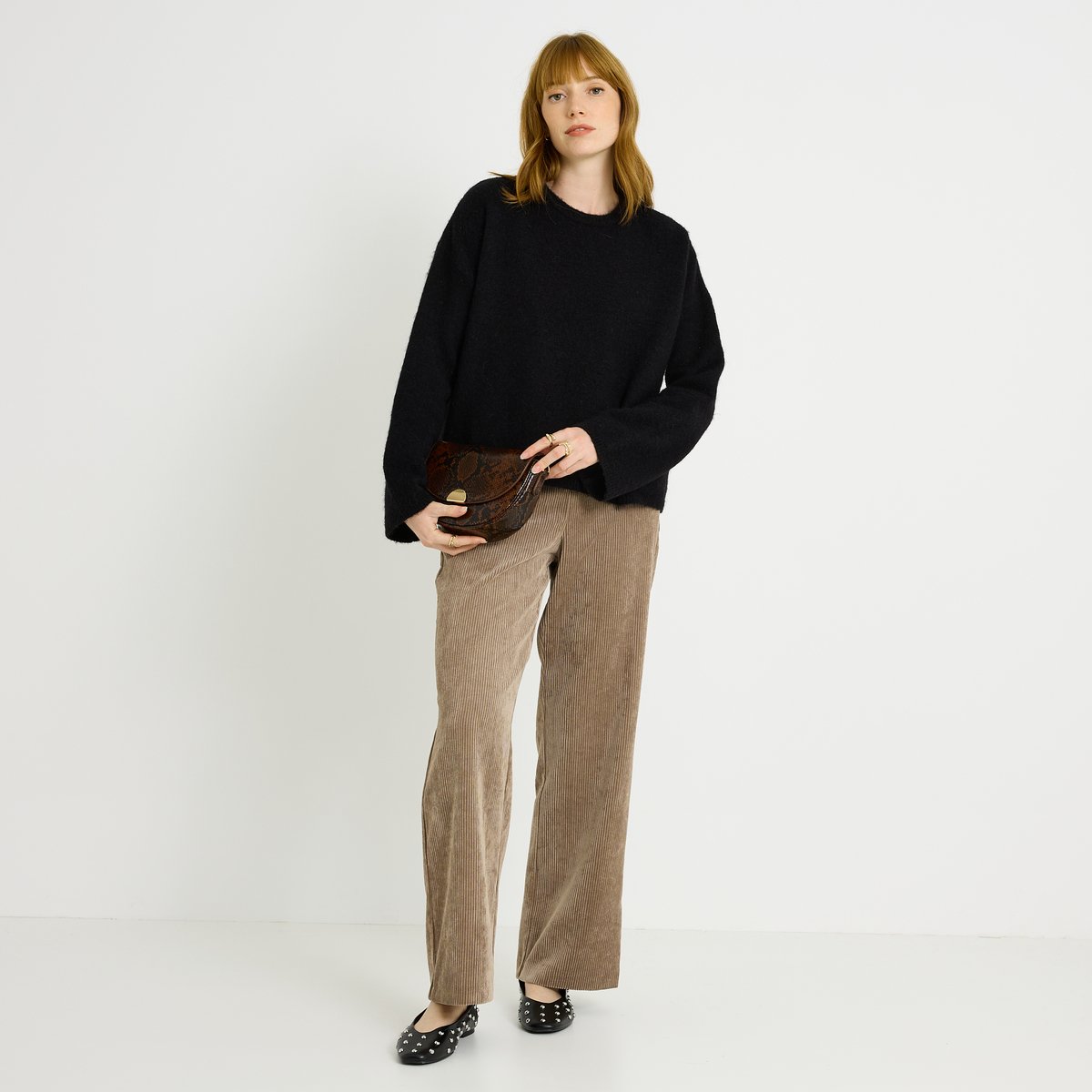 Pantalon à pont en velours marron, GRAIN DE MALICE
