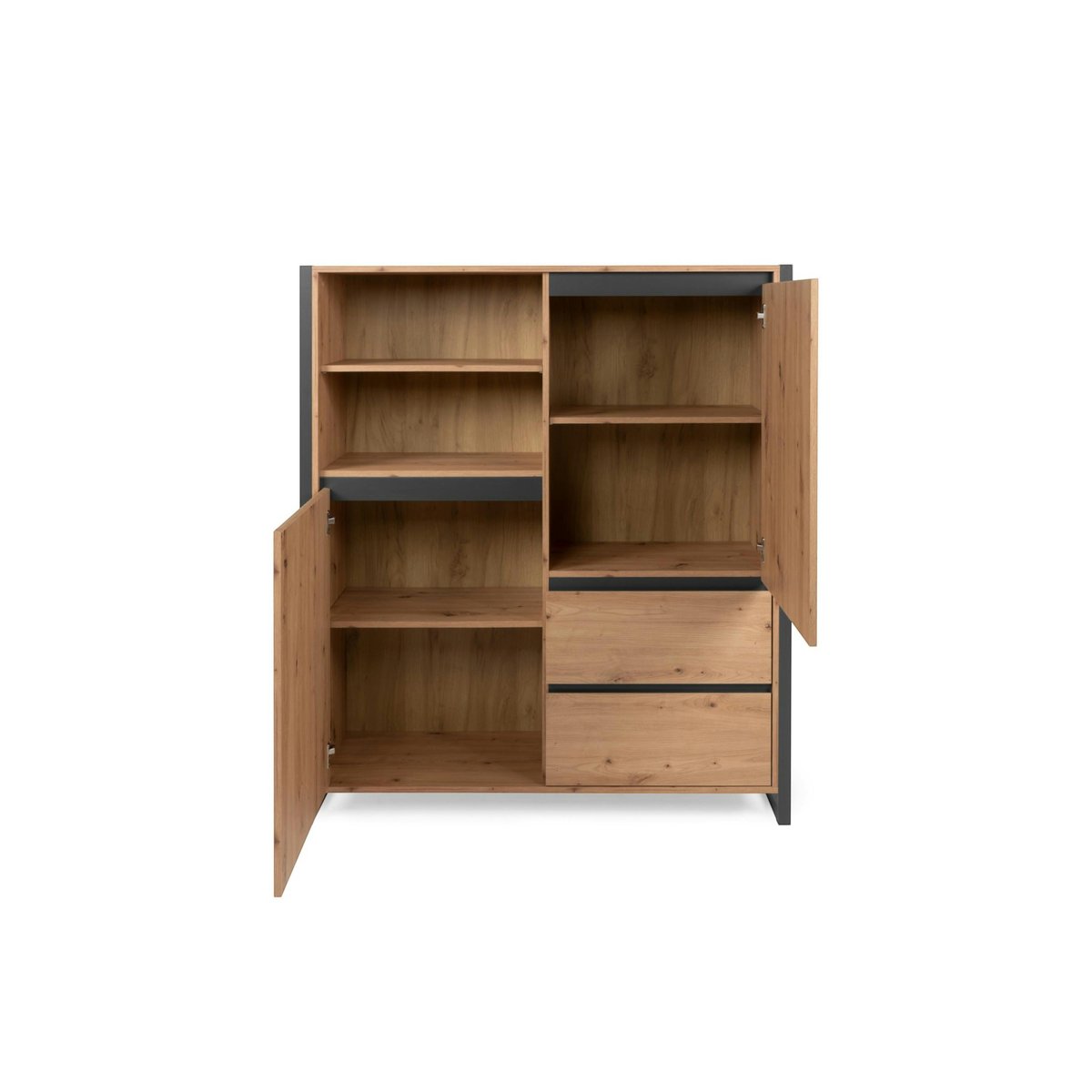 Buffet haut 2 portes, 2 tiroirs 2 niches ALVA chêne, PIER IMPORT