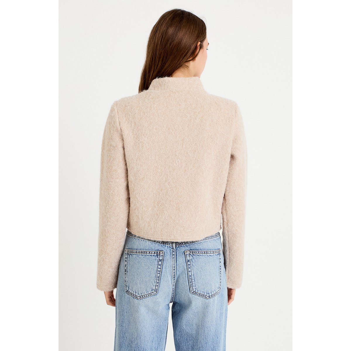 Veste droite cropped effet polaire ivoire, CACHE CACHE
