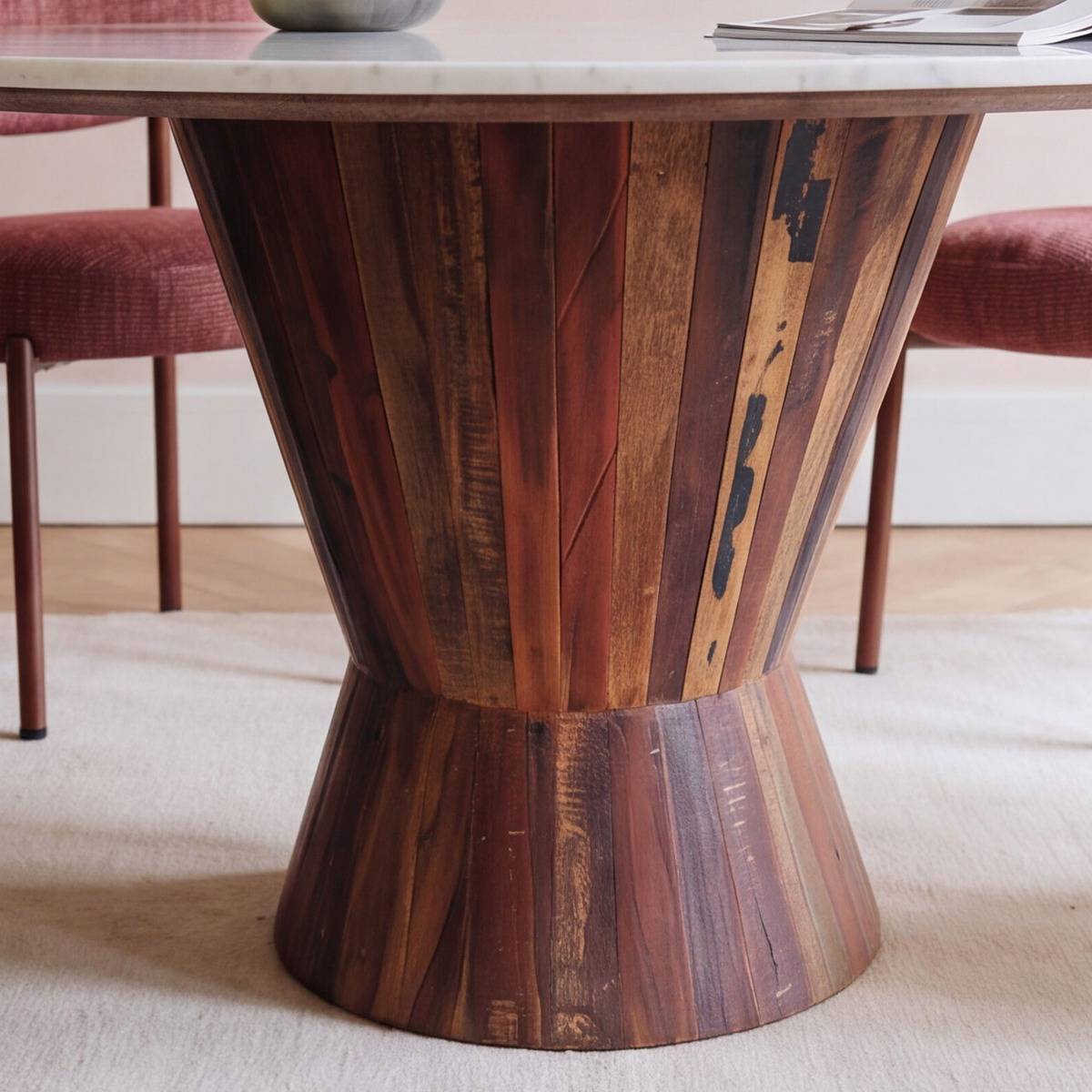 Table à manger en bois recyclé et en marbre ANYA bois foncé, MADE IN MEUBLES
