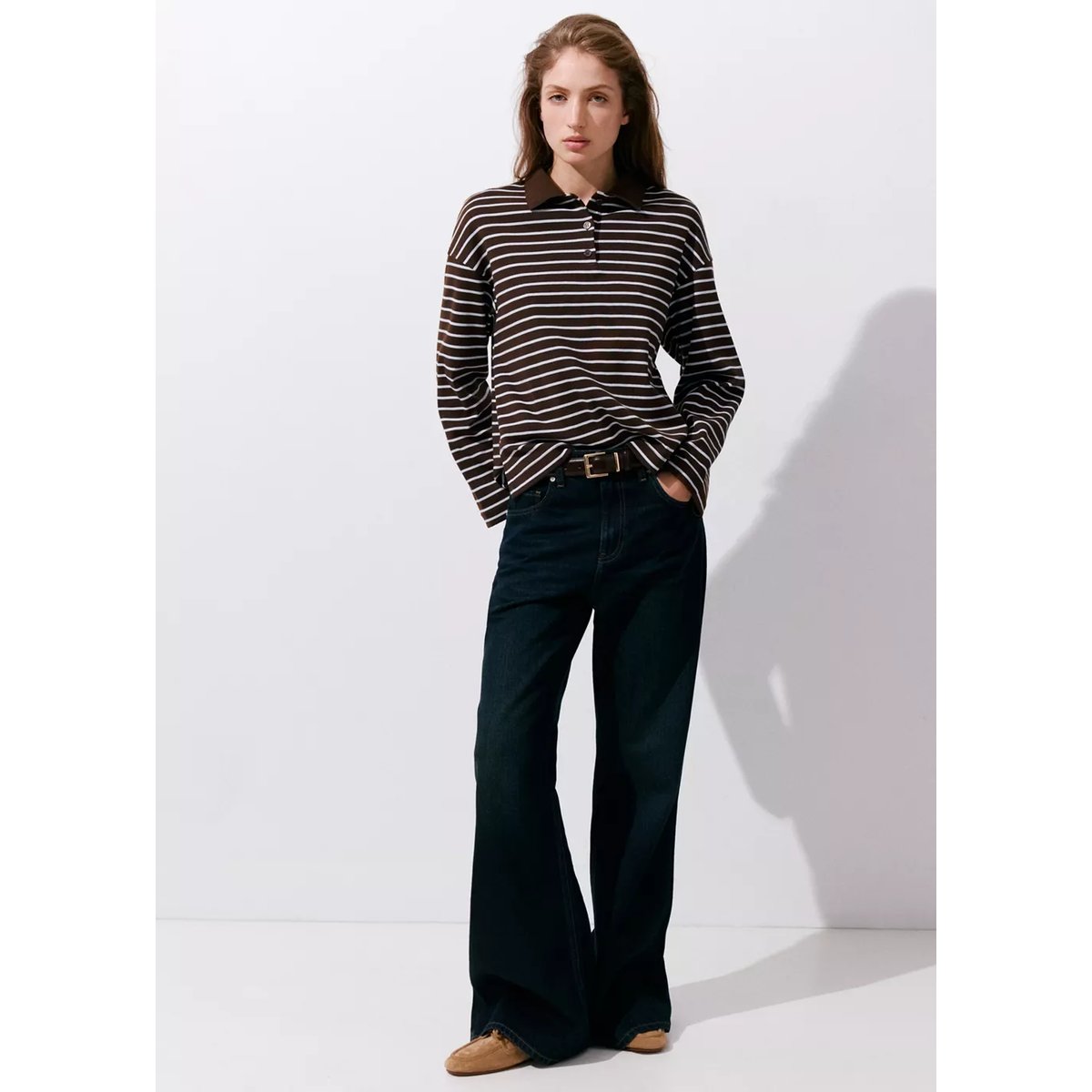 Polo coton rayures contrastantes marron, MANGO