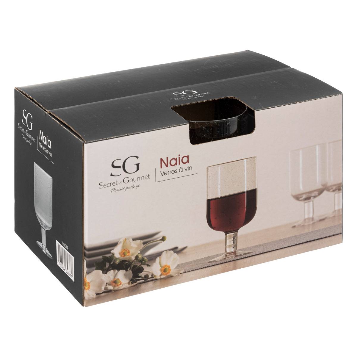 Lot de 6 verres à vin en verre texturé 35 cl NAIA transparent, SECRET DE GOURMET