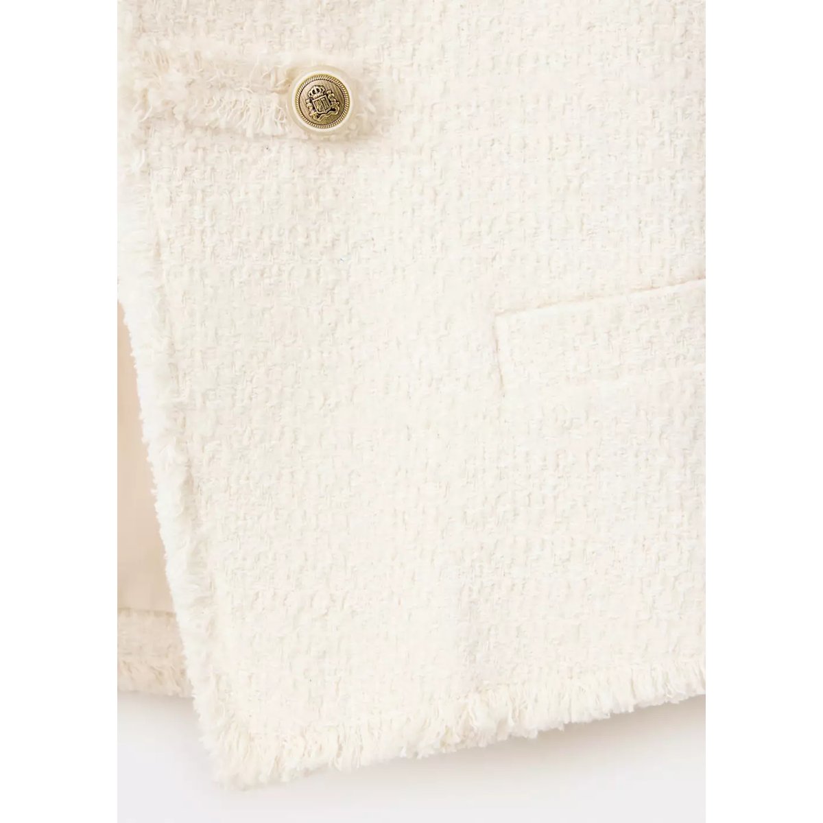 Veste en tweed avec brandebourgs décoratifs blanc cassé, MANGO