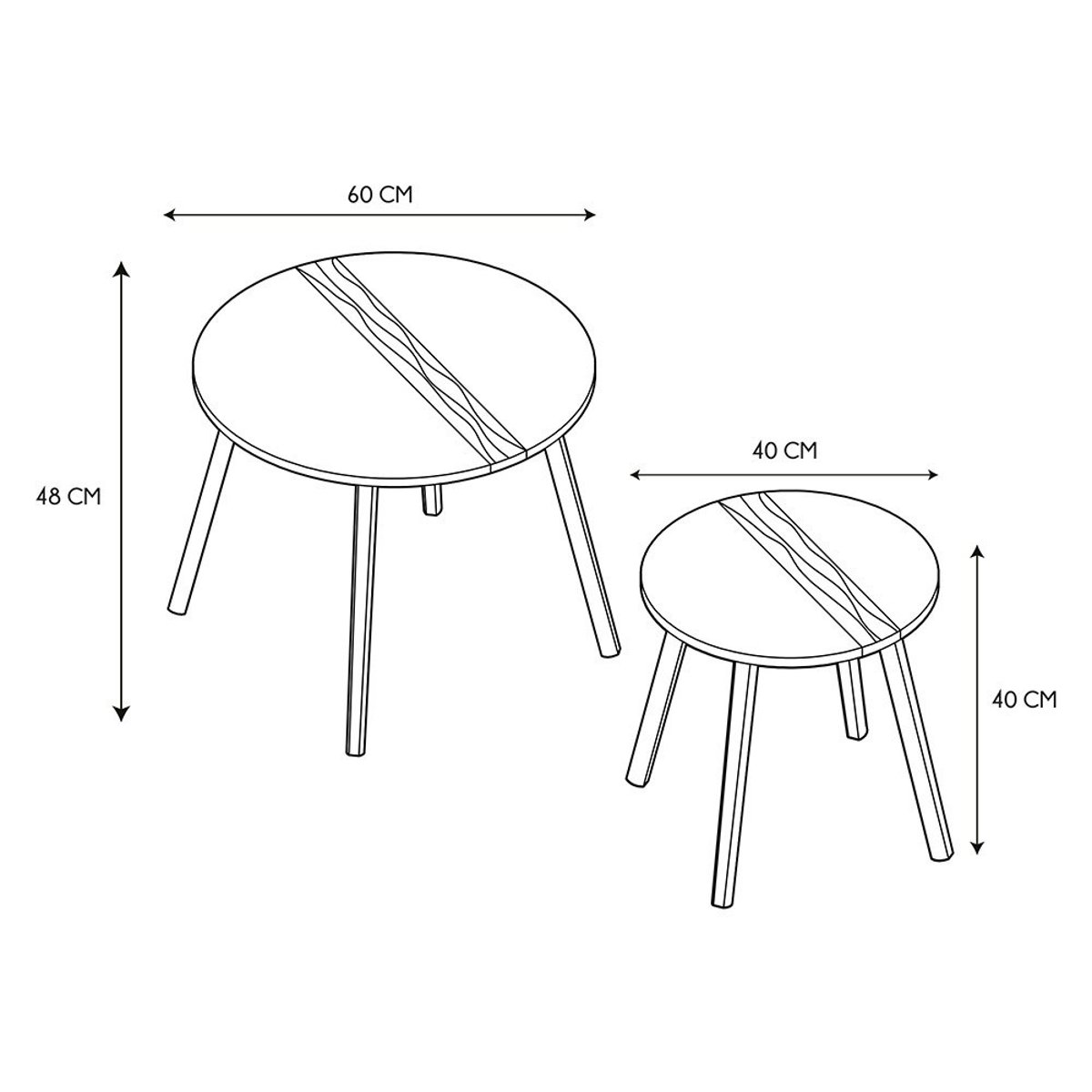 Lot De 2 Tables D'appoint Gigognes Bicolore Relief Blanc blanc, DECORATIE
