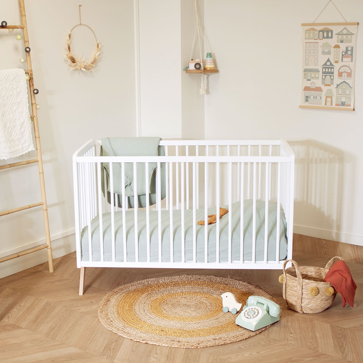 Lit en bois avec sommier réglable blanc, BABY FOX