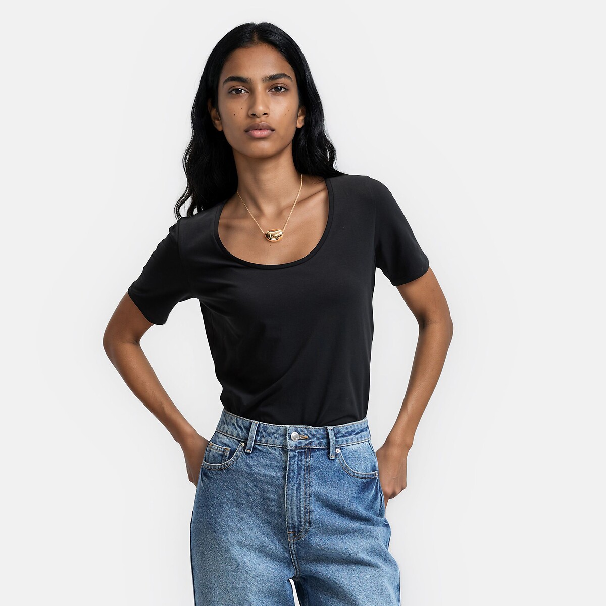 Short Sleeve Crew Neck T-Shirt black, LA REDOUTE COLLECTIONS