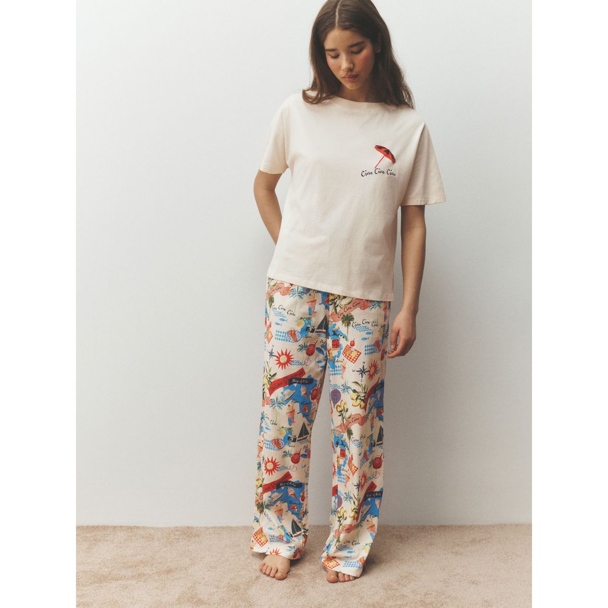 Pyjama manches courtes vacances écru, NEXT