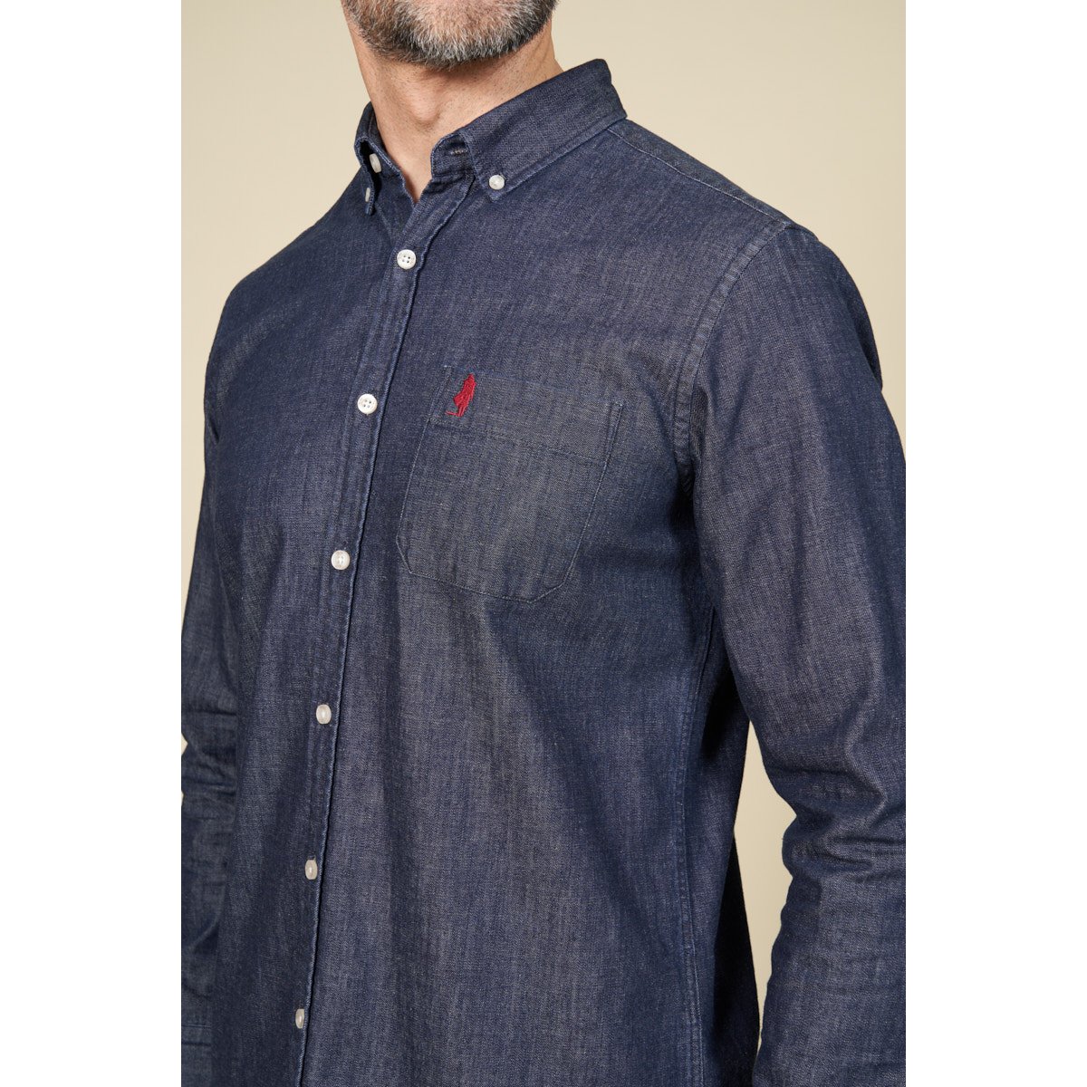 Chemise denim col boutonné bleu marine, MCS