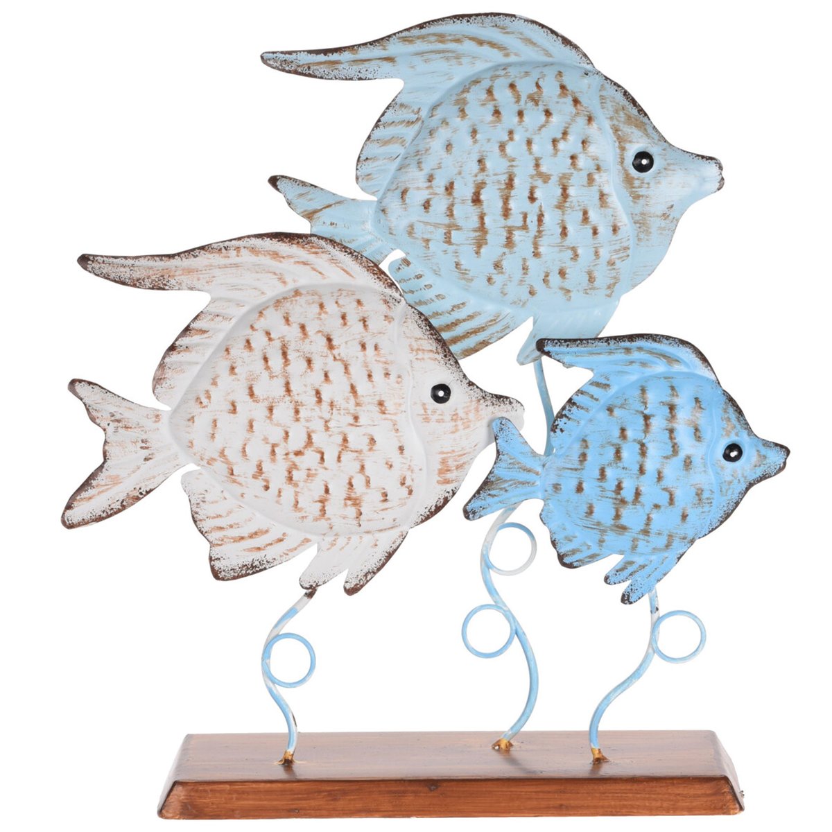 Décoration à poser métal bord de mer 3 poissons - 22x8.5x31cm bleu, WADIGA