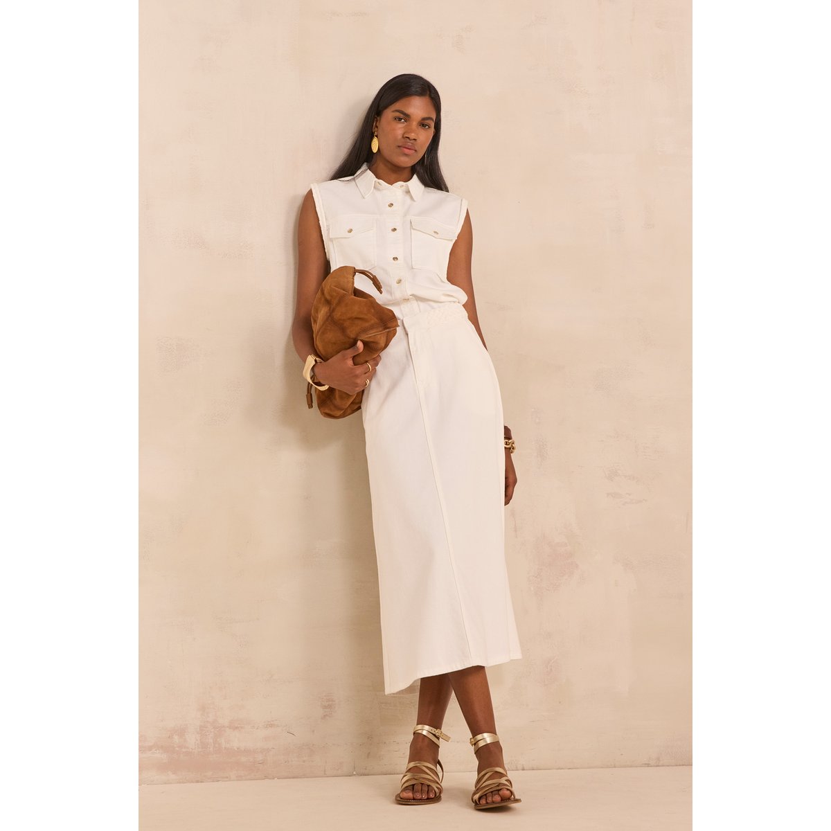 Jupe midi tressée en coton ORCHYDEE blanc, Maison 123
