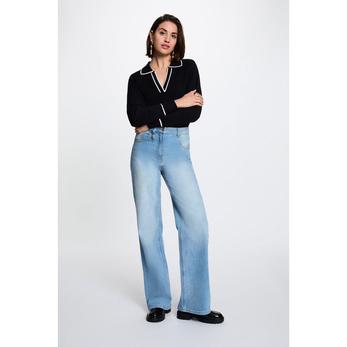 Pull col polo bleu marine, MORGAN