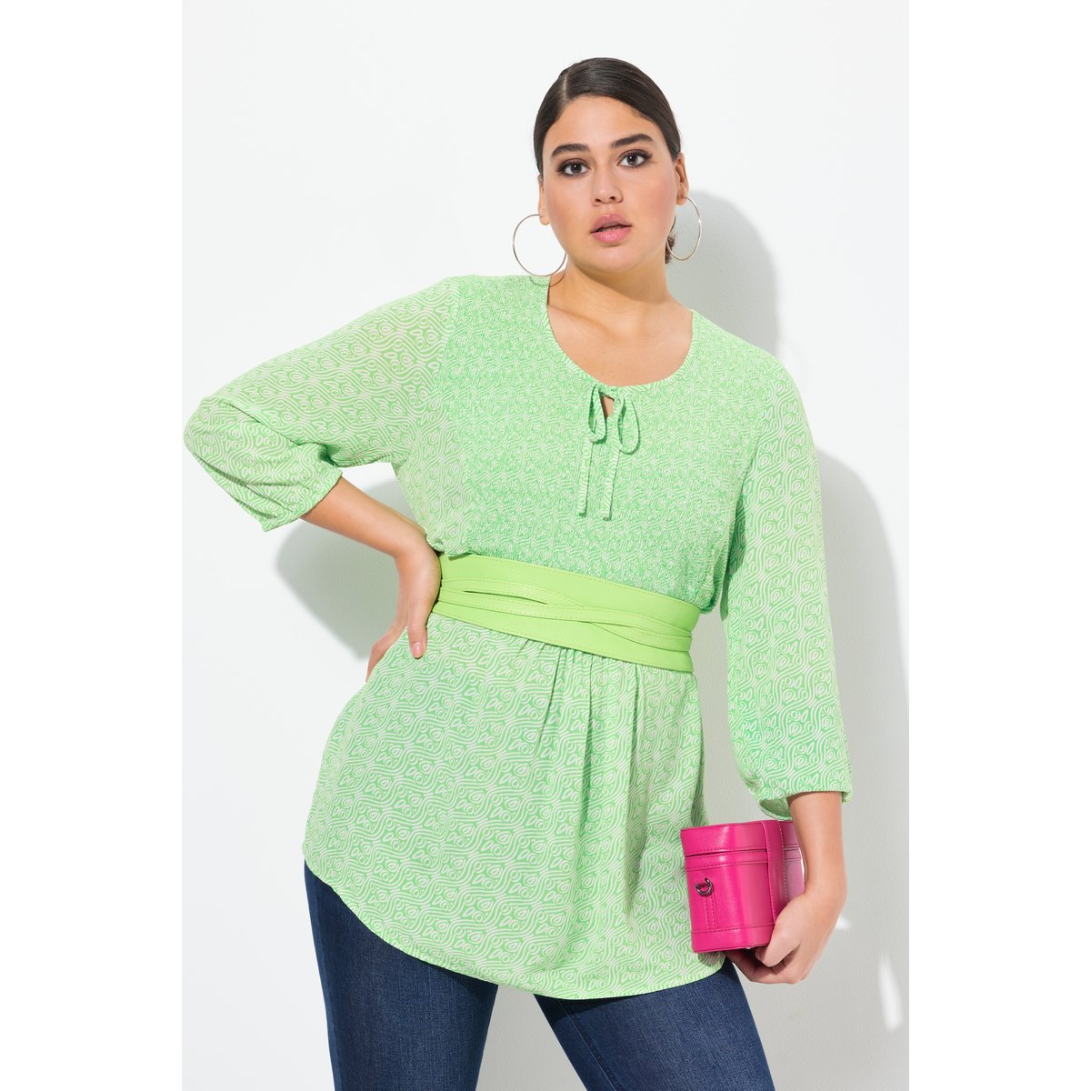 Blouse, Coupe A-Ligne, Insert Smocké menthe verte, ULLA POPKEN