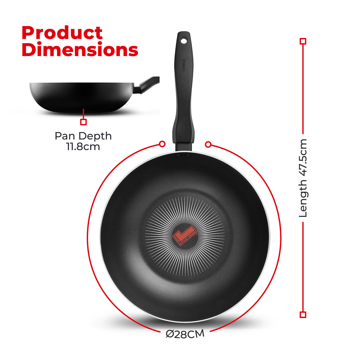 28cm Smart Start Forged Wok black, TOWER