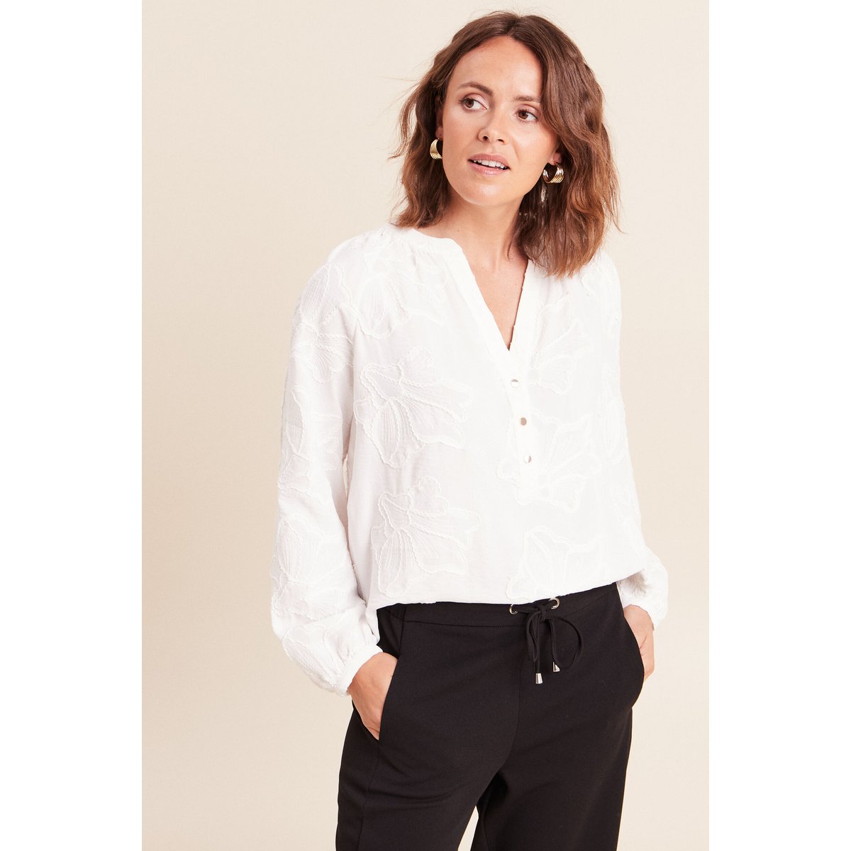 Blouse ample manches longues fluide ecru, BREAL