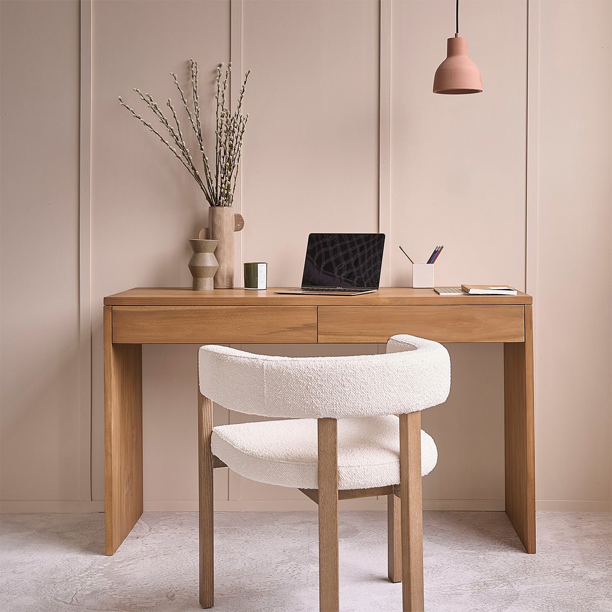 Bureau en bois de teck 130 cm 2 tiroirs  TRISTAN naturel, BERAH GETAH