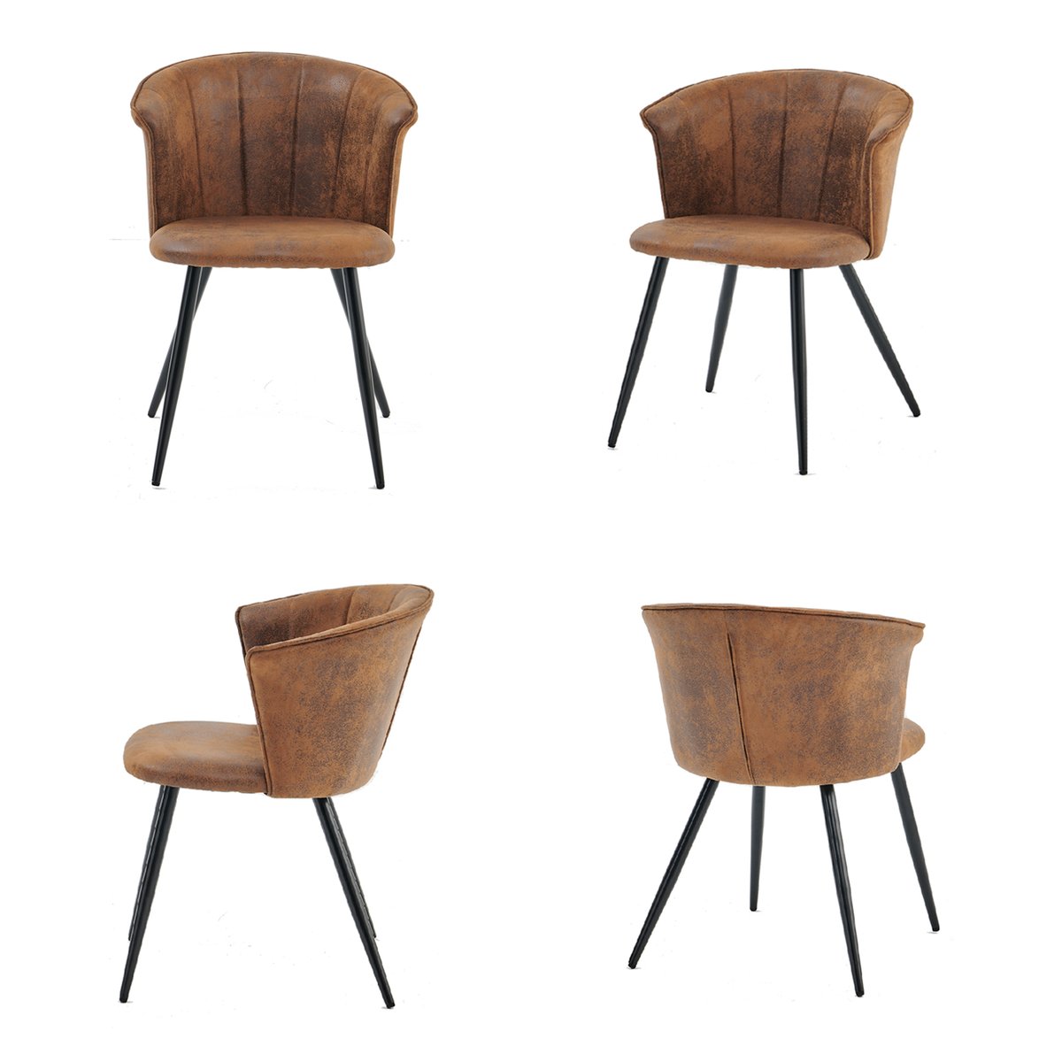 Lot de 6 chaises de salle à manger en microfibre effet suédine style vintage rétro avec structure en métal noir, DONCIC marron, MEUBLES COSY