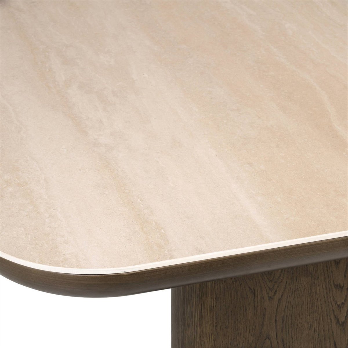 Table à manger en céramique collection NANDO brun et travertin beige, RECOLLECTION