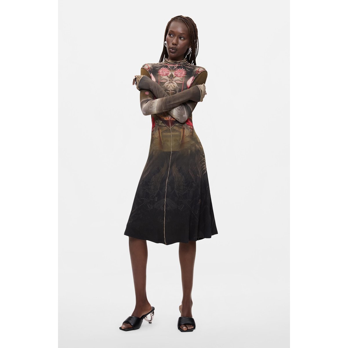 Robe longue imprimée noir, DESIGUAL