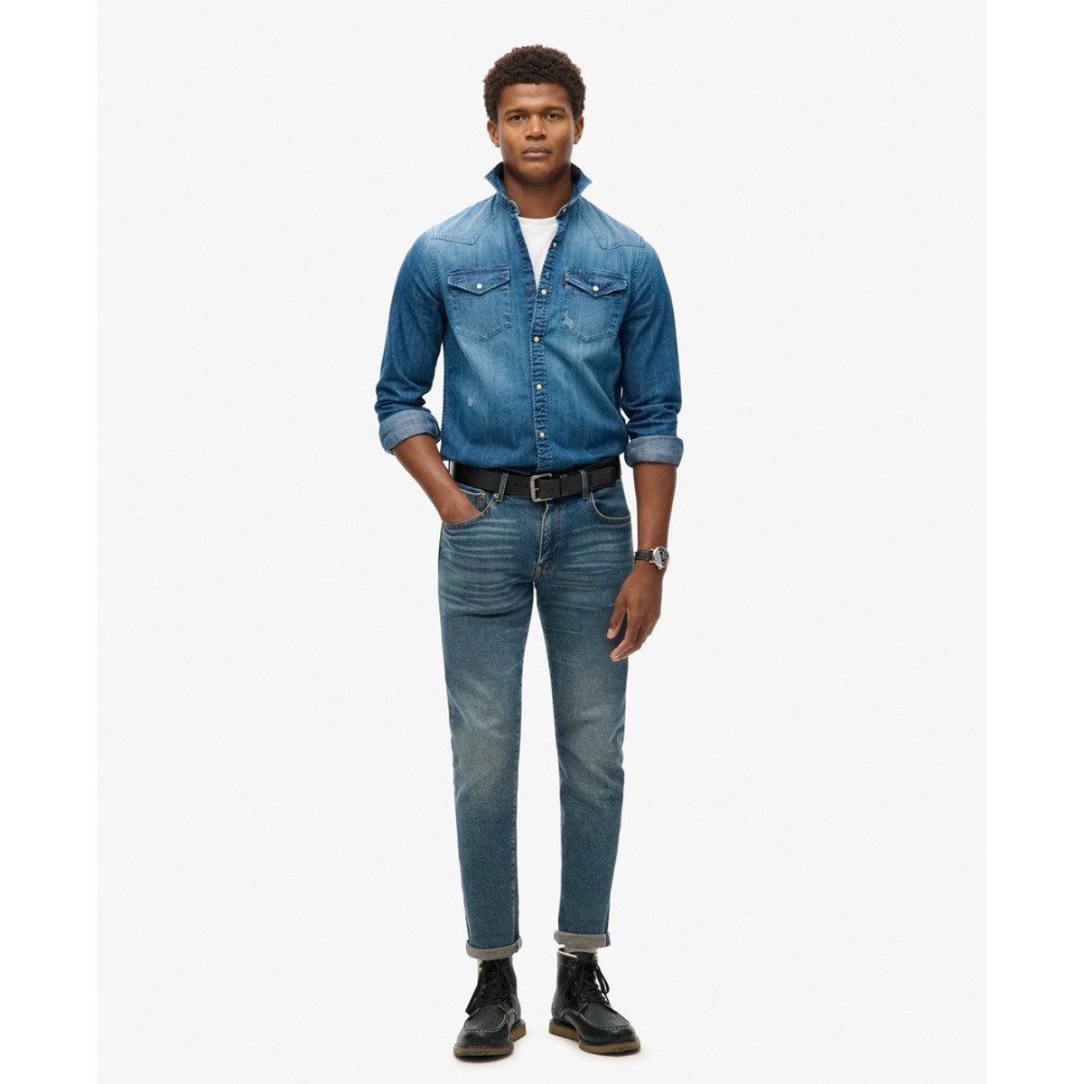 Chemise western vintage bleu moyen, SUPERDRY