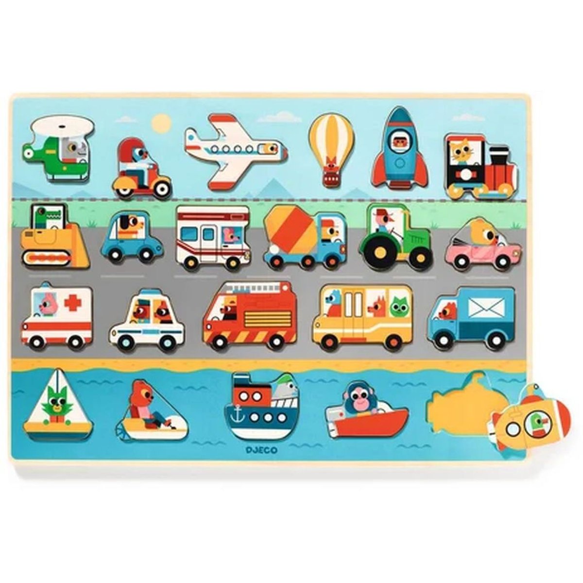 Puzzle en bois Puzzlo Vroom multicolore, DJECO