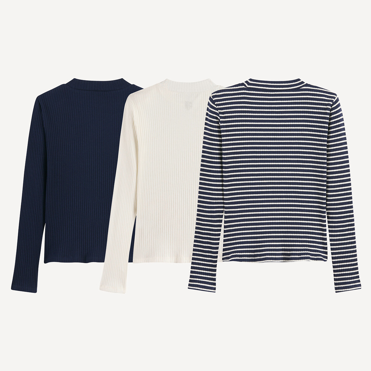 Lot de 3 sous pulls col montant ecru + bleu marine + rayé, LA REDOUTE COLLECTIONS