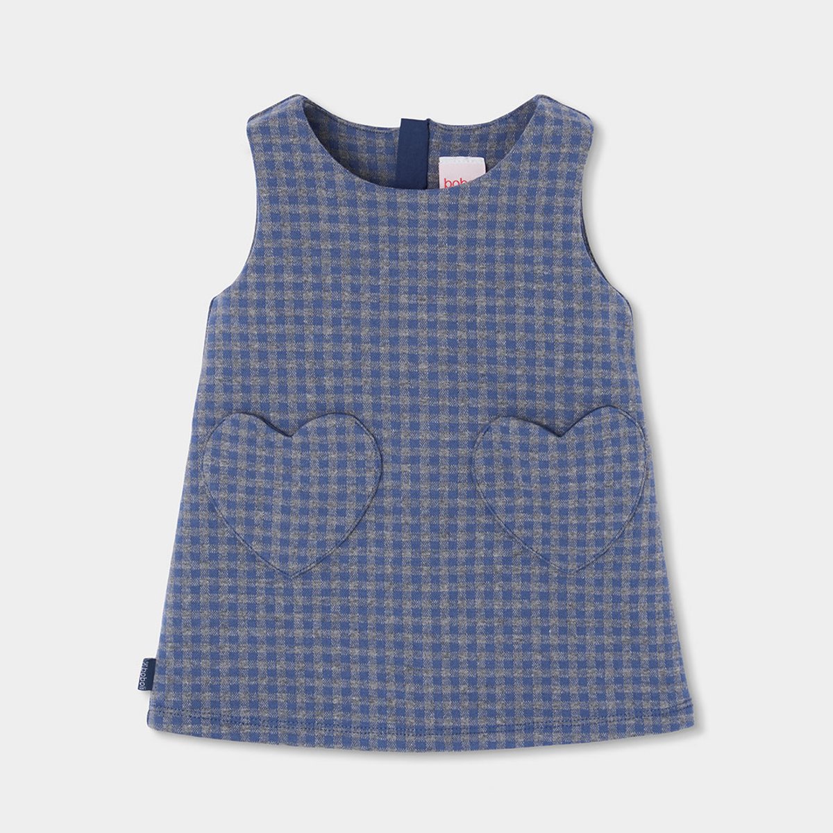 Robe fille chasuble en maille à carreaux avec poches en coeur multicolore, BOBOLI