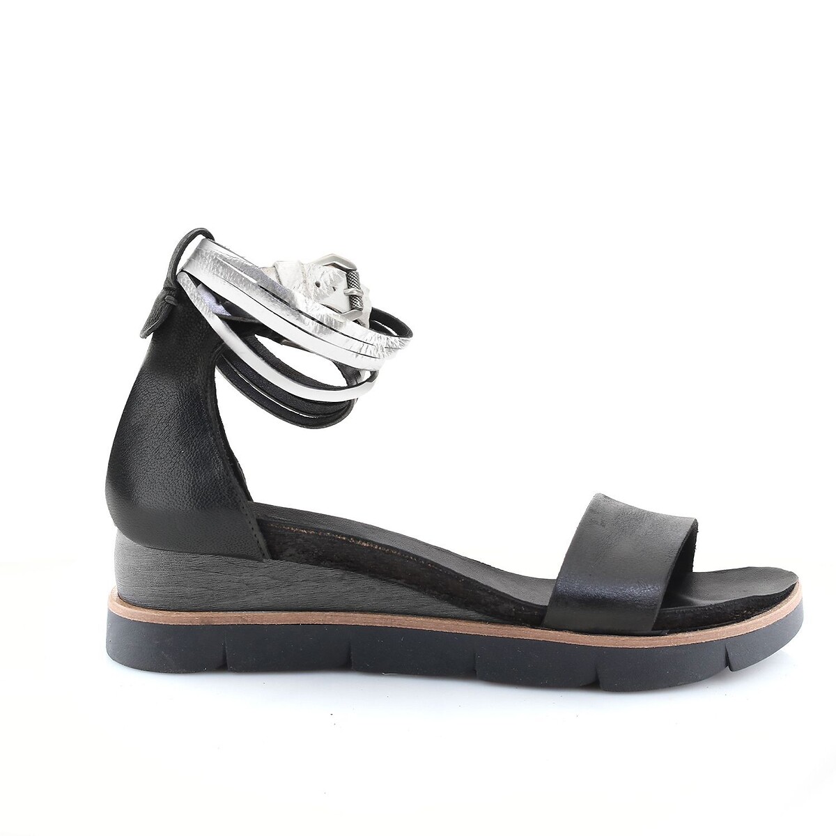 Sandali con zeppa in pelle nero , MJUS