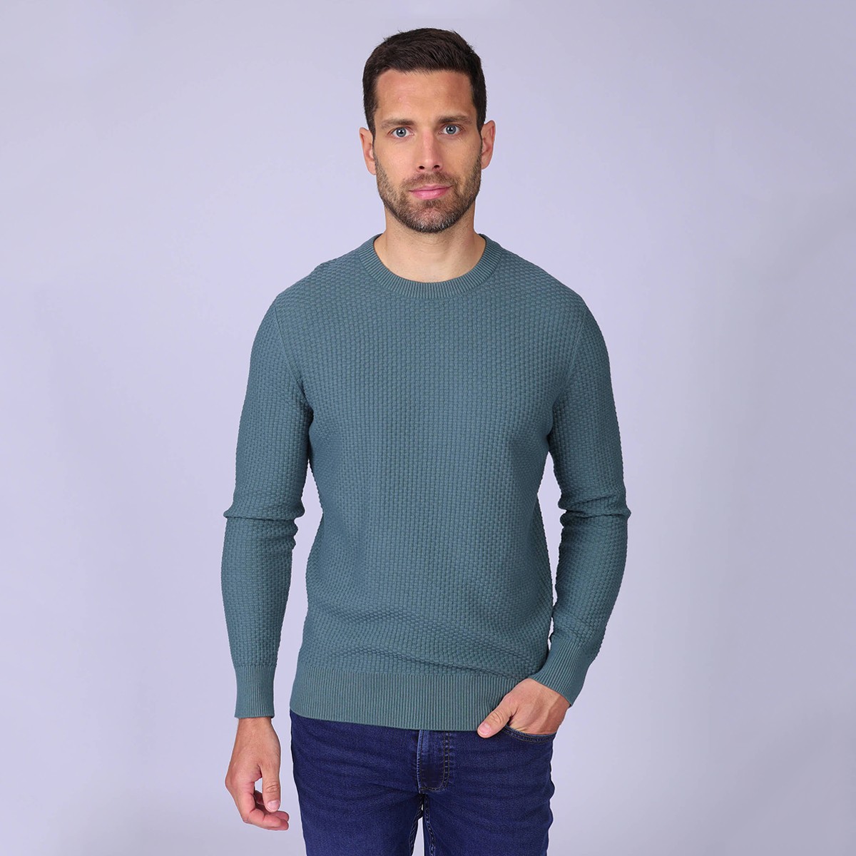 Pull Horace bleu petrole, MISE AU GREEN