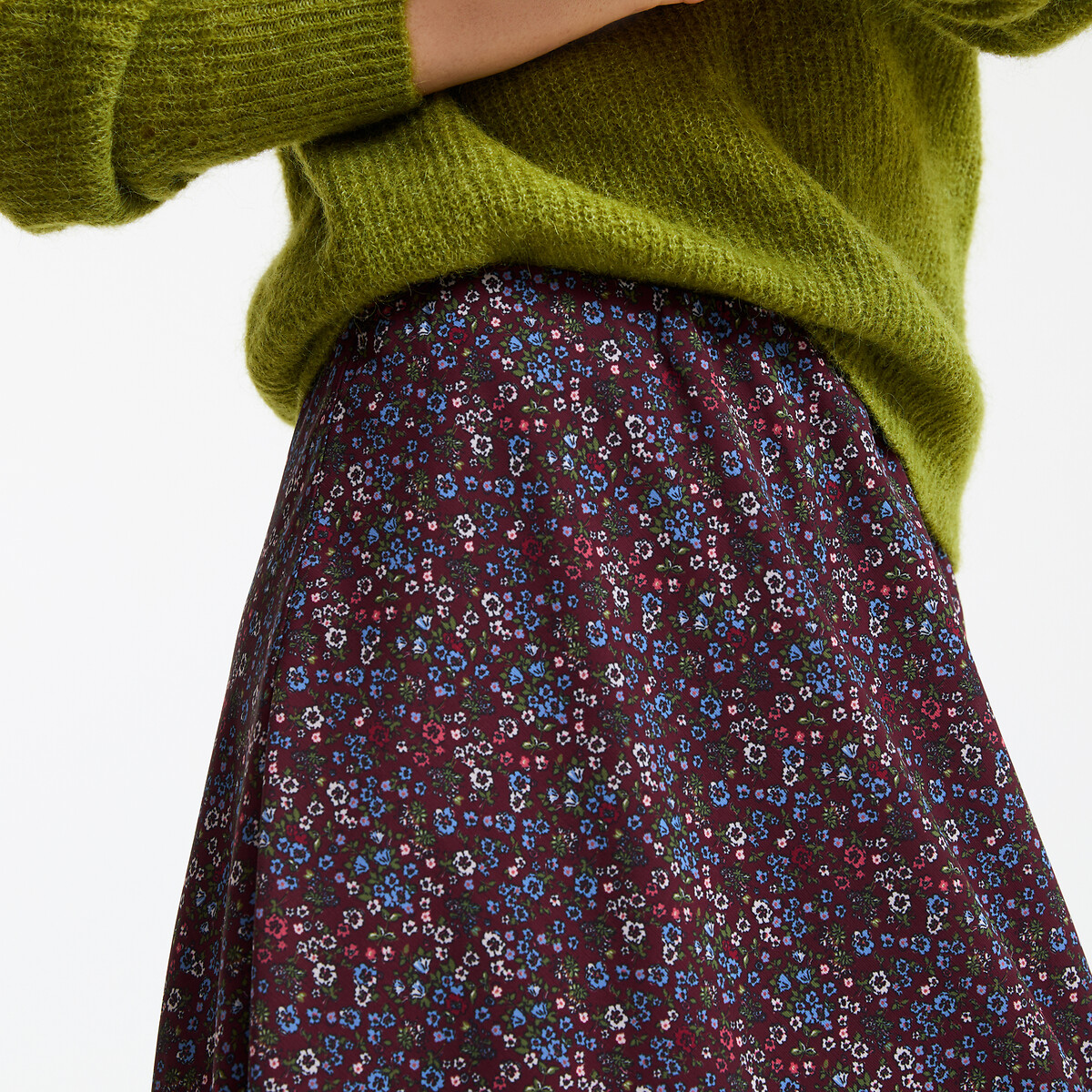 Jupe longue imprimé floral à taille élastiquée imprimé fleurs fond bordeaux, LA REDOUTE COLLECTIONS