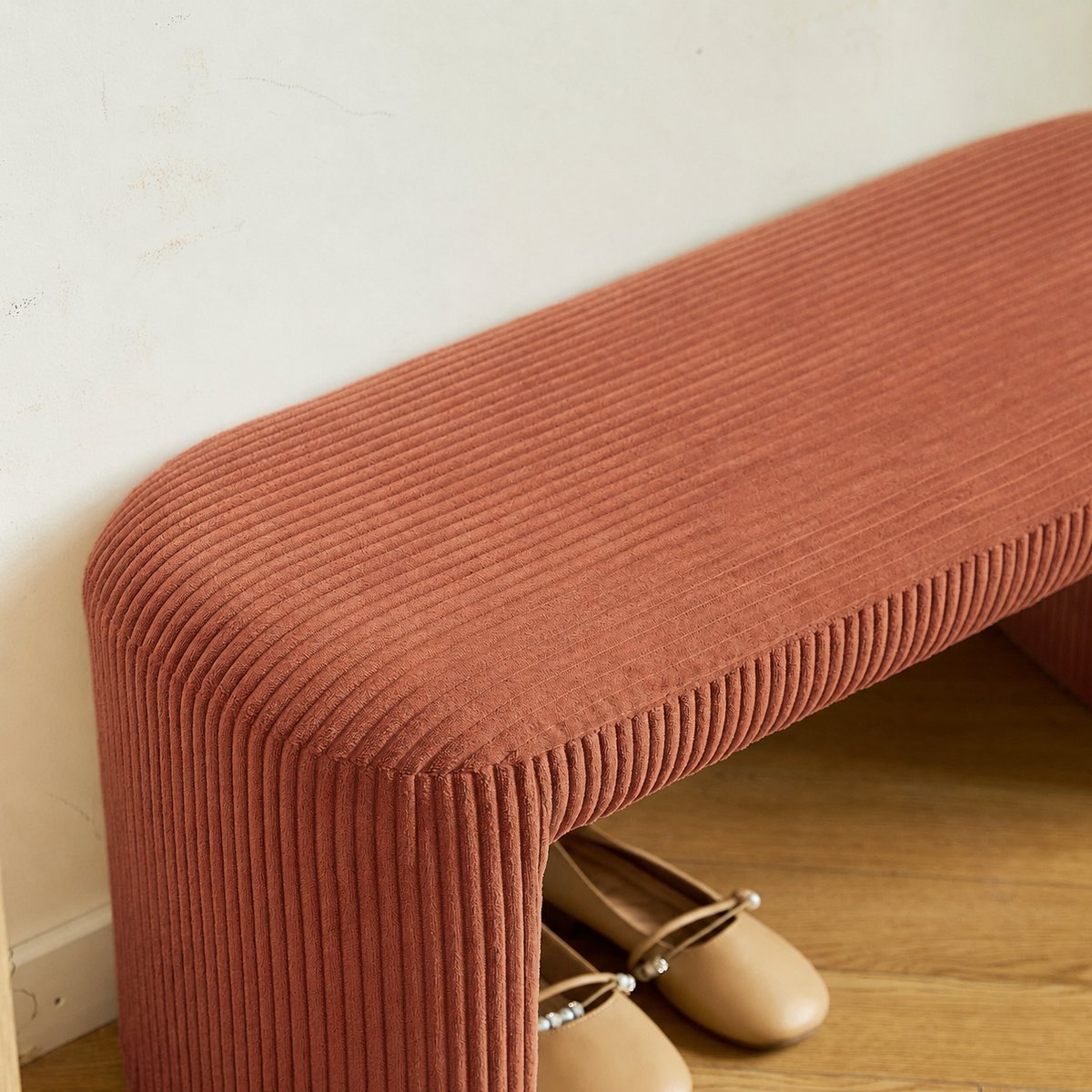 Banc style scandinave, velours côtelé, RIGA terracotta, NORDLYS