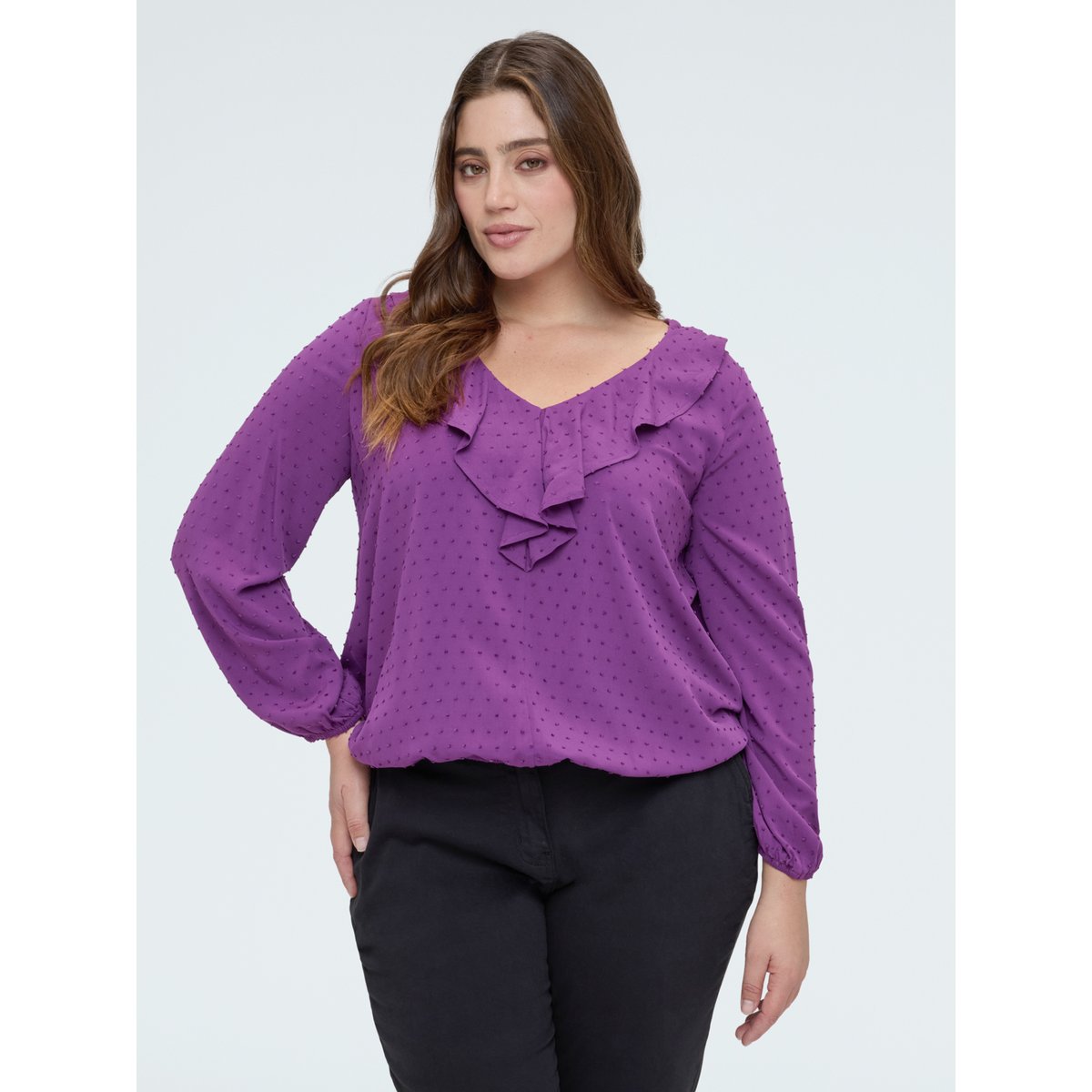Blouse à pois avec volant violet, FIORELLA RUBINO